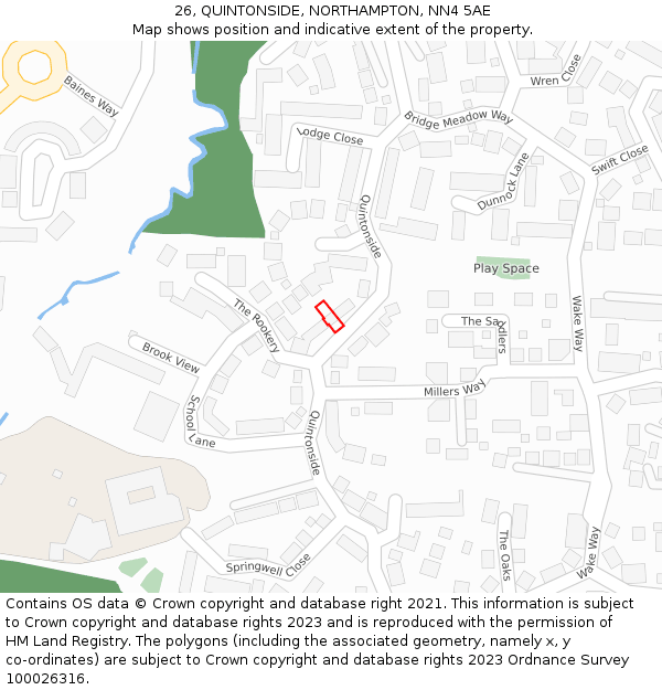 26, QUINTONSIDE, NORTHAMPTON, NN4 5AE: Location map and indicative extent of plot