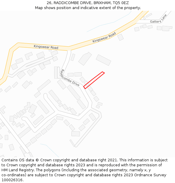 26, RADDICOMBE DRIVE, BRIXHAM, TQ5 0EZ: Location map and indicative extent of plot