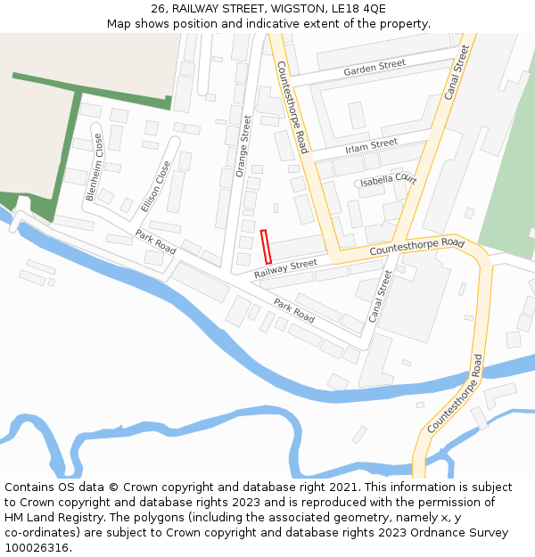 26, RAILWAY STREET, WIGSTON, LE18 4QE: Location map and indicative extent of plot