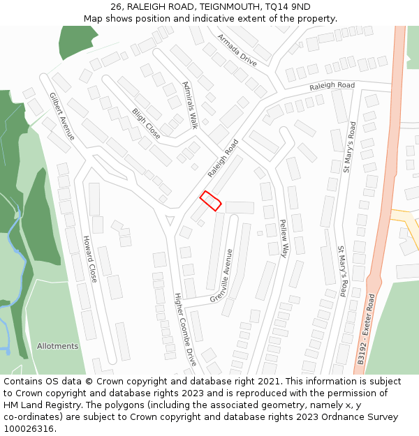 26, RALEIGH ROAD, TEIGNMOUTH, TQ14 9ND: Location map and indicative extent of plot