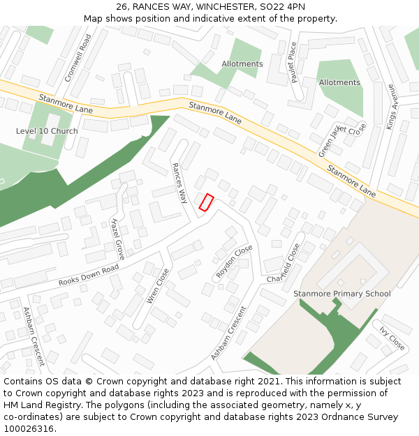 26, RANCES WAY, WINCHESTER, SO22 4PN: Location map and indicative extent of plot