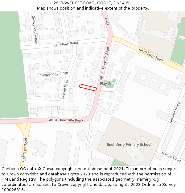 26, RAWCLIFFE ROAD, GOOLE, DN14 6UJ: Location map and indicative extent of plot