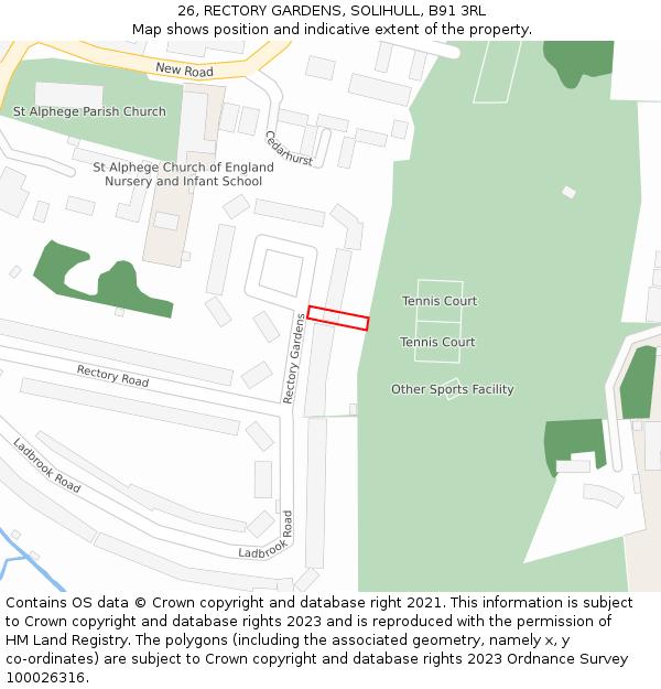 26, RECTORY GARDENS, SOLIHULL, B91 3RL: Location map and indicative extent of plot