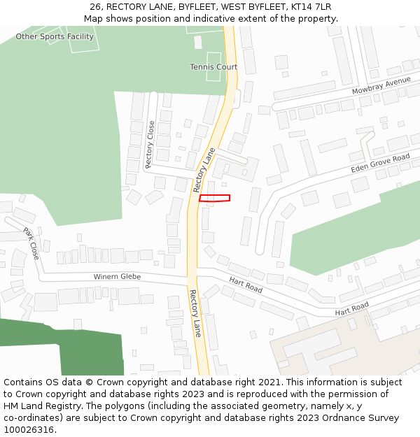 26, RECTORY LANE, BYFLEET, WEST BYFLEET, KT14 7LR: Location map and indicative extent of plot