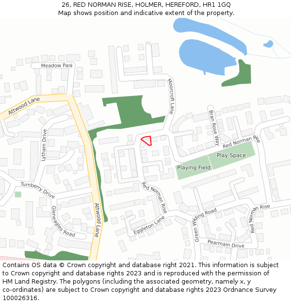 26, RED NORMAN RISE, HOLMER, HEREFORD, HR1 1GQ: Location map and indicative extent of plot