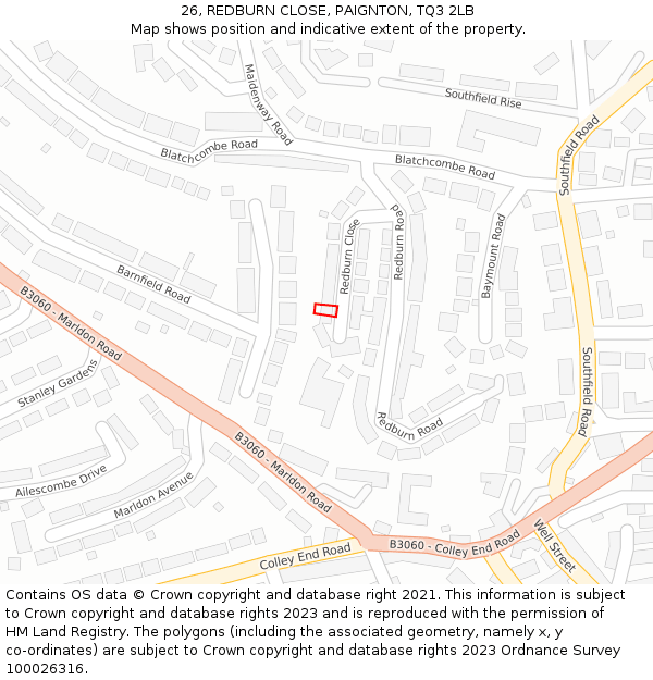 26, REDBURN CLOSE, PAIGNTON, TQ3 2LB: Location map and indicative extent of plot