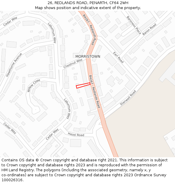 26, REDLANDS ROAD, PENARTH, CF64 2WH: Location map and indicative extent of plot