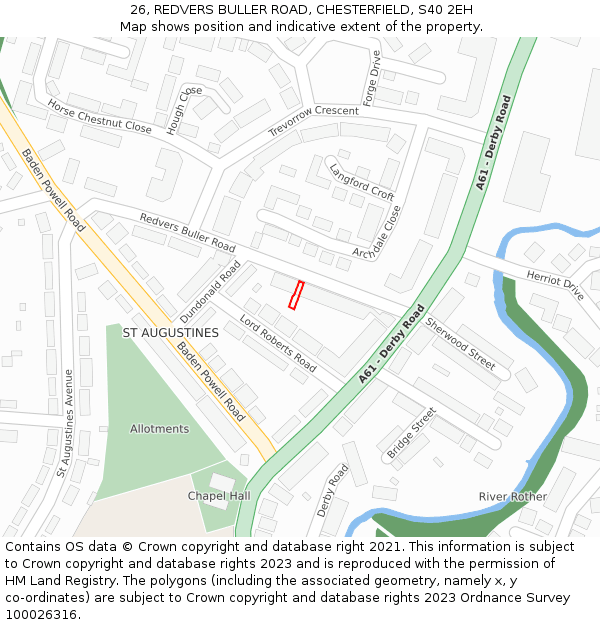 26, REDVERS BULLER ROAD, CHESTERFIELD, S40 2EH: Location map and indicative extent of plot