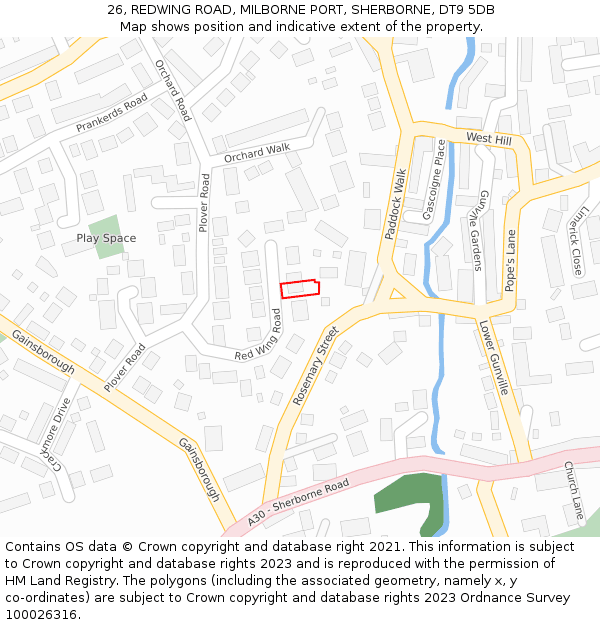 26, REDWING ROAD, MILBORNE PORT, SHERBORNE, DT9 5DB: Location map and indicative extent of plot