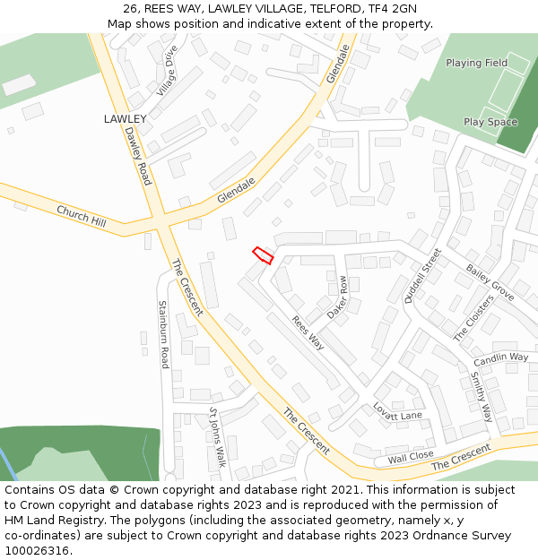 26, REES WAY, LAWLEY VILLAGE, TELFORD, TF4 2GN: Location map and indicative extent of plot