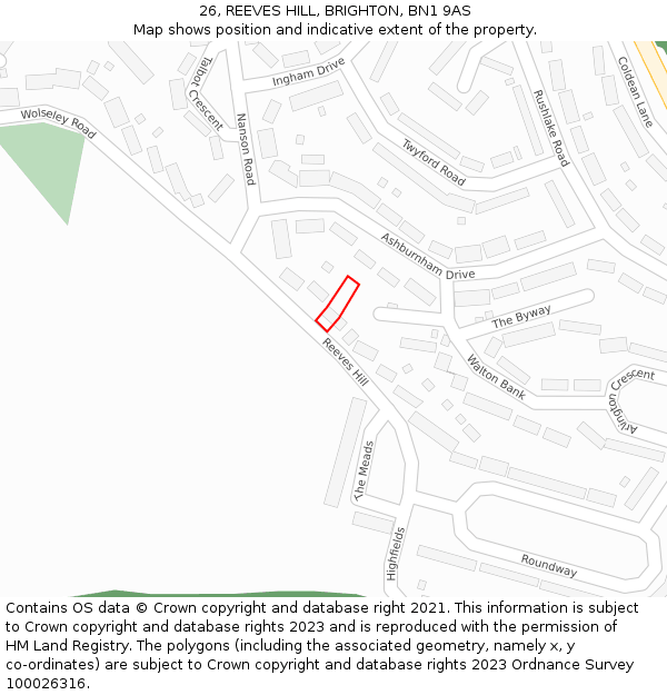 26, REEVES HILL, BRIGHTON, BN1 9AS: Location map and indicative extent of plot