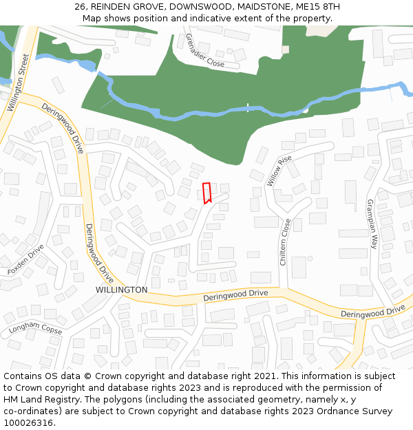 26, REINDEN GROVE, DOWNSWOOD, MAIDSTONE, ME15 8TH: Location map and indicative extent of plot