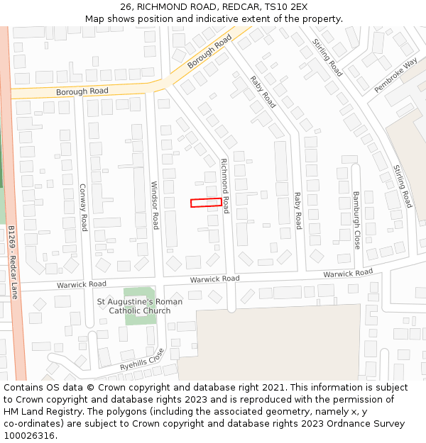 26, RICHMOND ROAD, REDCAR, TS10 2EX: Location map and indicative extent of plot