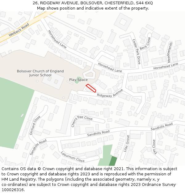 26, RIDGEWAY AVENUE, BOLSOVER, CHESTERFIELD, S44 6XQ: Location map and indicative extent of plot