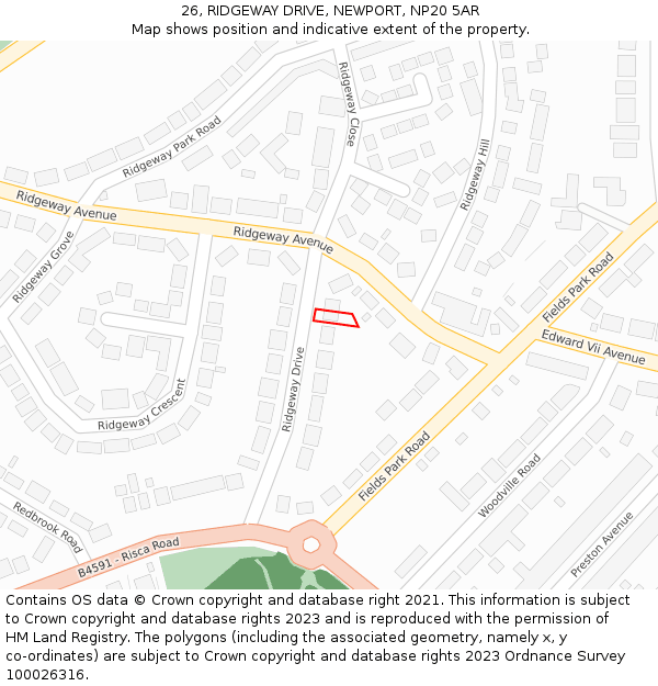 26, RIDGEWAY DRIVE, NEWPORT, NP20 5AR: Location map and indicative extent of plot
