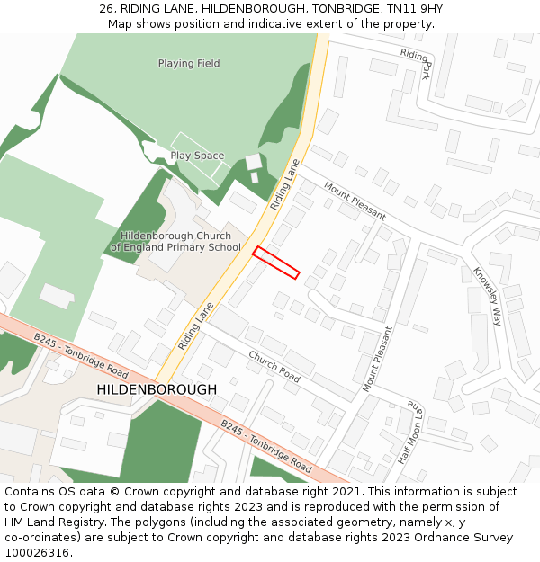 26, RIDING LANE, HILDENBOROUGH, TONBRIDGE, TN11 9HY: Location map and indicative extent of plot