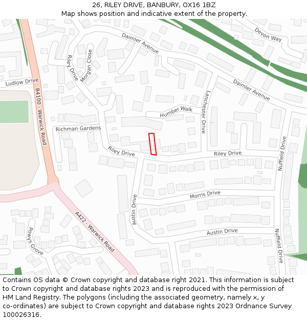 26, RILEY DRIVE, BANBURY, OX16 1BZ: Location map and indicative extent of plot