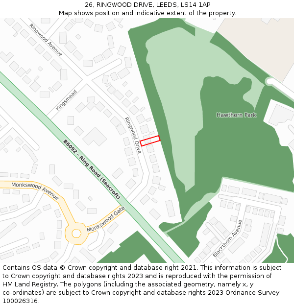 26, RINGWOOD DRIVE, LEEDS, LS14 1AP: Location map and indicative extent of plot