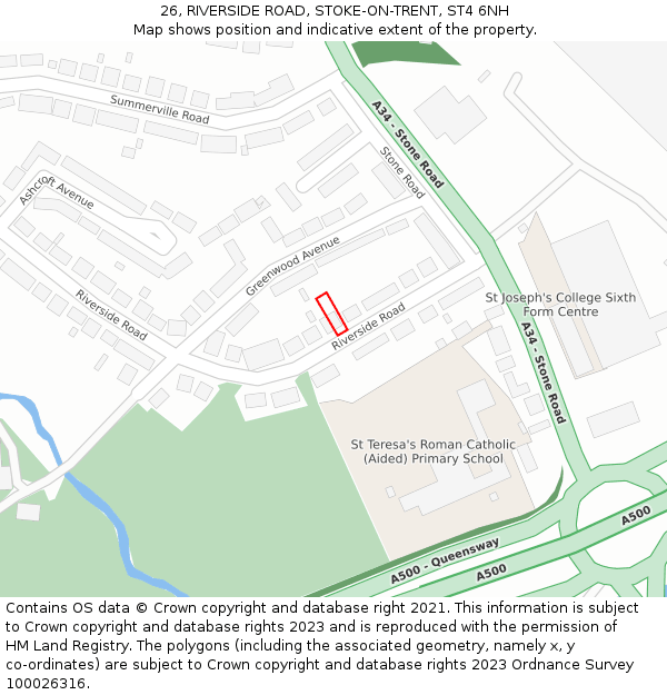 26, RIVERSIDE ROAD, STOKE-ON-TRENT, ST4 6NH: Location map and indicative extent of plot