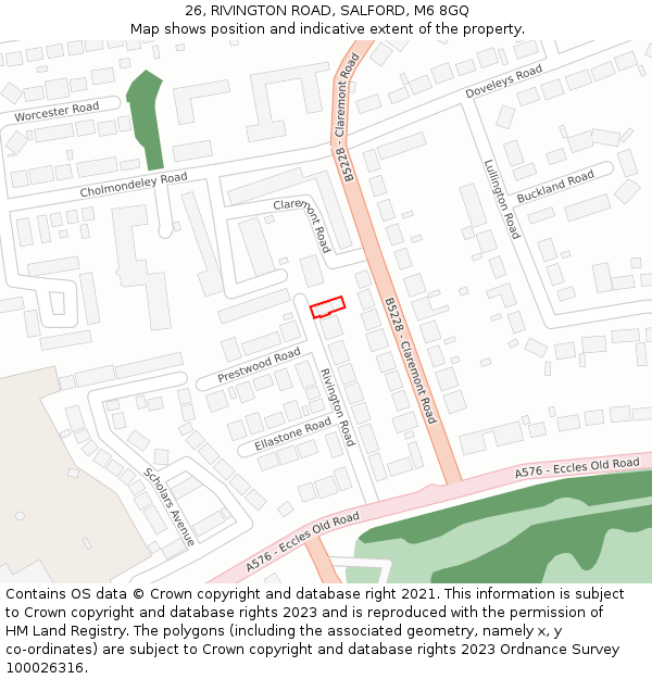 26, RIVINGTON ROAD, SALFORD, M6 8GQ: Location map and indicative extent of plot