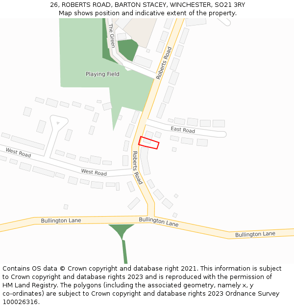 26, ROBERTS ROAD, BARTON STACEY, WINCHESTER, SO21 3RY: Location map and indicative extent of plot