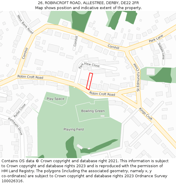 26, ROBINCROFT ROAD, ALLESTREE, DERBY, DE22 2FR: Location map and indicative extent of plot