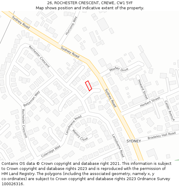 26, ROCHESTER CRESCENT, CREWE, CW1 5YF: Location map and indicative extent of plot