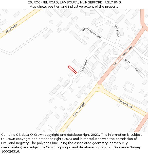 26, ROCKFEL ROAD, LAMBOURN, HUNGERFORD, RG17 8NG: Location map and indicative extent of plot