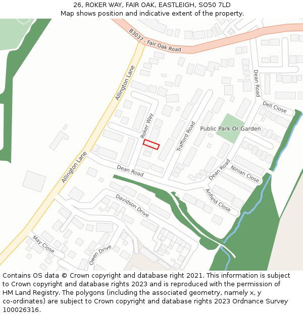 26, ROKER WAY, FAIR OAK, EASTLEIGH, SO50 7LD: Location map and indicative extent of plot