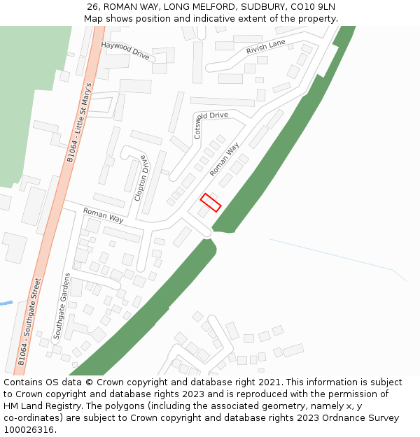 26, ROMAN WAY, LONG MELFORD, SUDBURY, CO10 9LN: Location map and indicative extent of plot