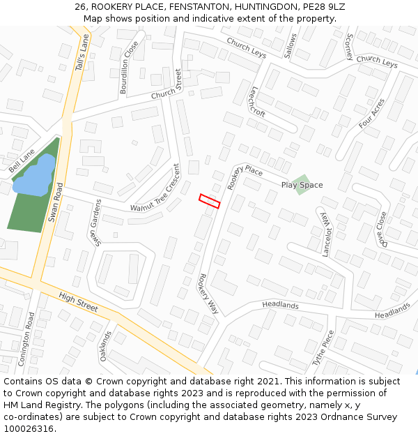 26, ROOKERY PLACE, FENSTANTON, HUNTINGDON, PE28 9LZ: Location map and indicative extent of plot