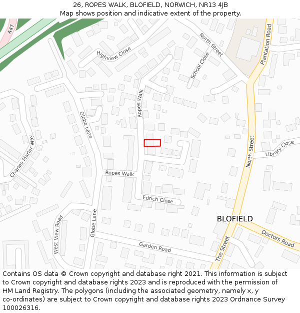 26, ROPES WALK, BLOFIELD, NORWICH, NR13 4JB: Location map and indicative extent of plot