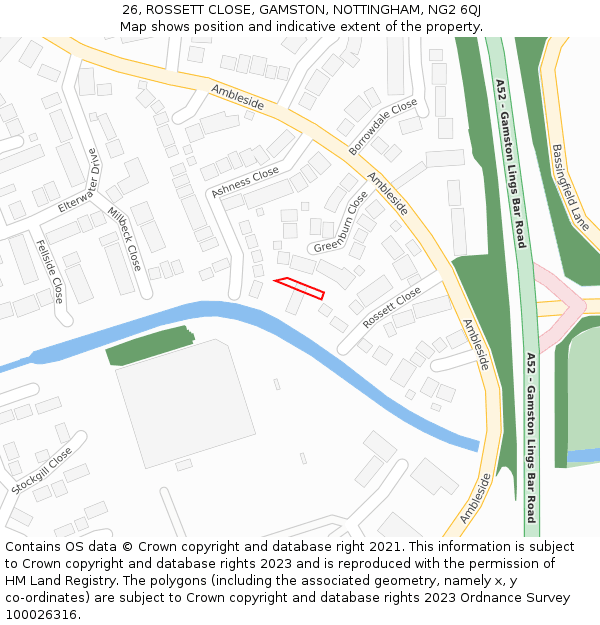 26, ROSSETT CLOSE, GAMSTON, NOTTINGHAM, NG2 6QJ: Location map and indicative extent of plot