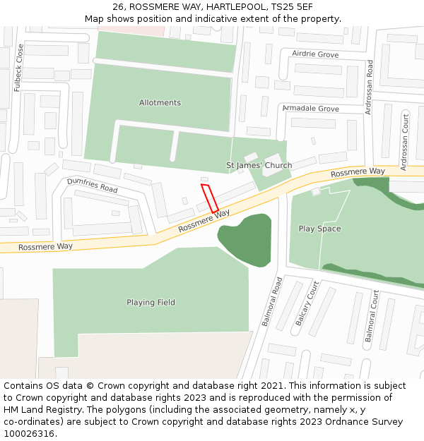 26, ROSSMERE WAY, HARTLEPOOL, TS25 5EF: Location map and indicative extent of plot