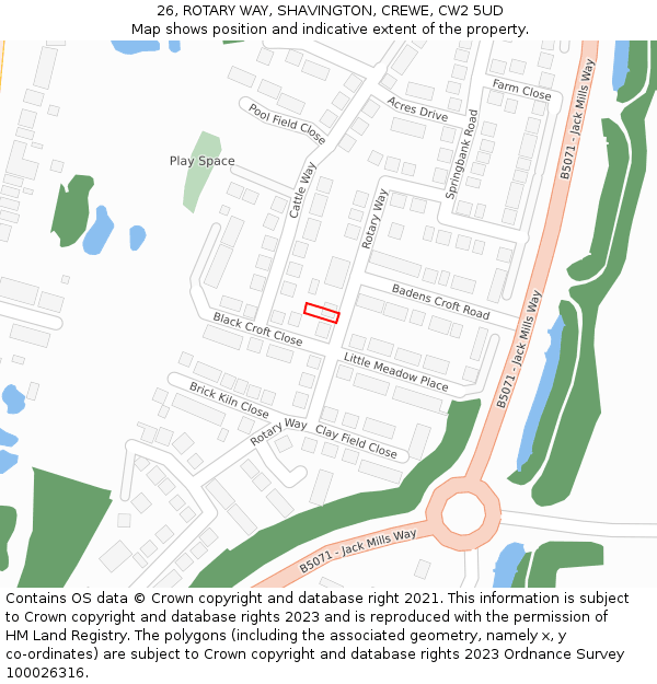 26, ROTARY WAY, SHAVINGTON, CREWE, CW2 5UD: Location map and indicative extent of plot