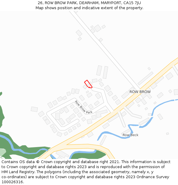 26, ROW BROW PARK, DEARHAM, MARYPORT, CA15 7JU: Location map and indicative extent of plot