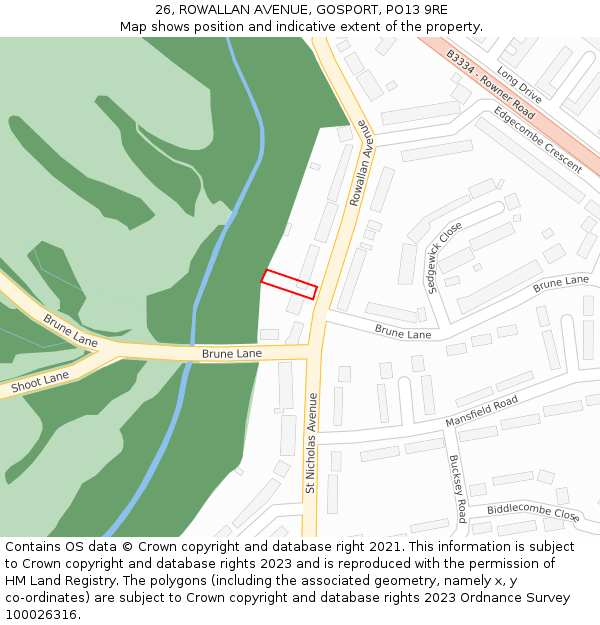 26, ROWALLAN AVENUE, GOSPORT, PO13 9RE: Location map and indicative extent of plot