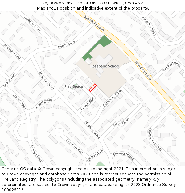 26, ROWAN RISE, BARNTON, NORTHWICH, CW8 4NZ: Location map and indicative extent of plot