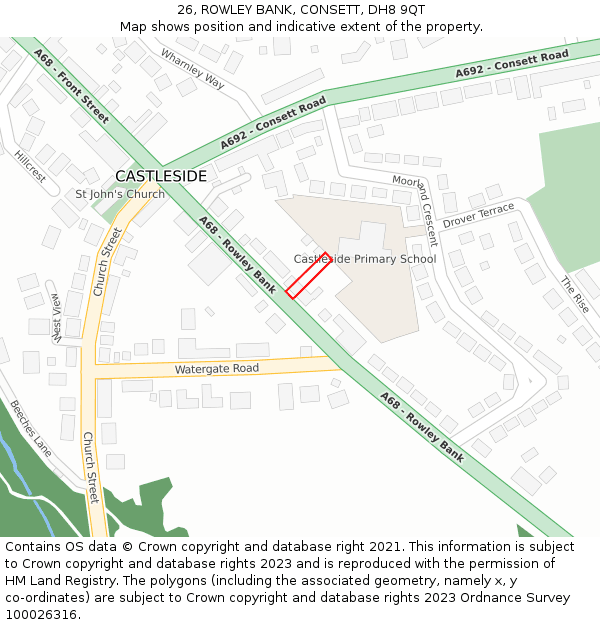 26, ROWLEY BANK, CONSETT, DH8 9QT: Location map and indicative extent of plot