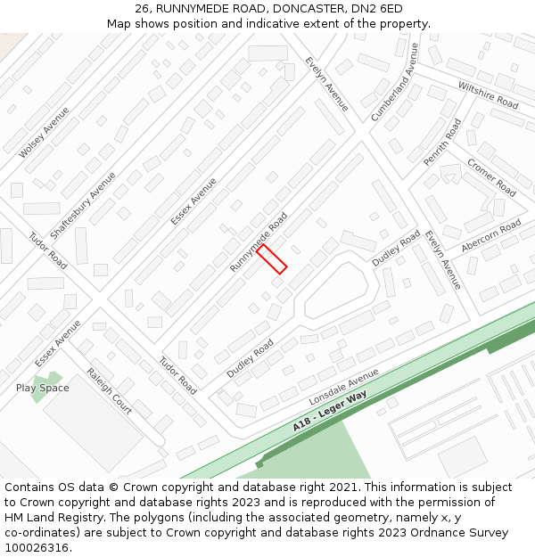 26, RUNNYMEDE ROAD, DONCASTER, DN2 6ED: Location map and indicative extent of plot