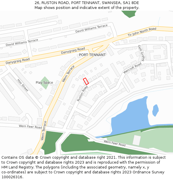 26, RUSTON ROAD, PORT TENNANT, SWANSEA, SA1 8DE: Location map and indicative extent of plot