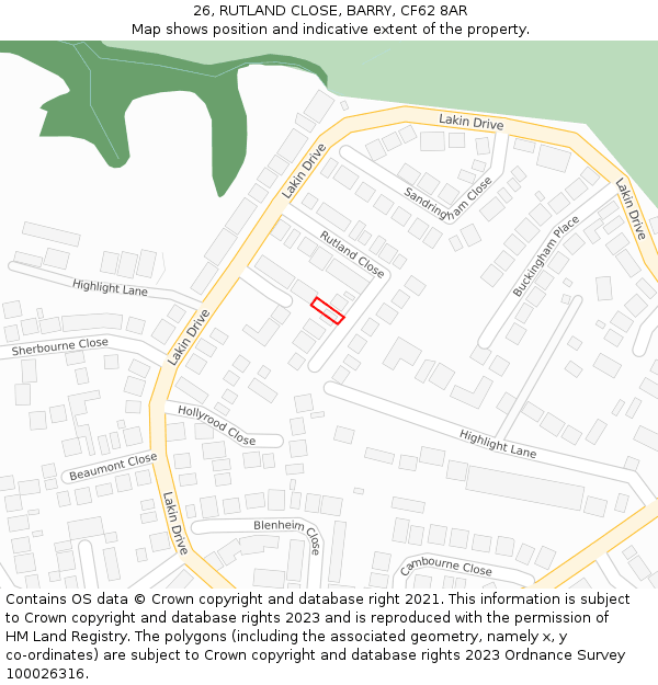 26, RUTLAND CLOSE, BARRY, CF62 8AR: Location map and indicative extent of plot