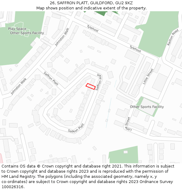26, SAFFRON PLATT, GUILDFORD, GU2 9XZ: Location map and indicative extent of plot