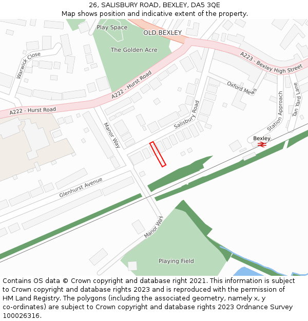 26, SALISBURY ROAD, BEXLEY, DA5 3QE: Location map and indicative extent of plot