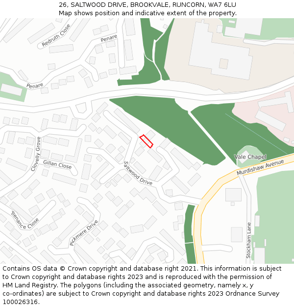 26, SALTWOOD DRIVE, BROOKVALE, RUNCORN, WA7 6LU: Location map and indicative extent of plot