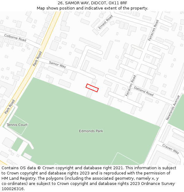 26, SAMOR WAY, DIDCOT, OX11 8RF: Location map and indicative extent of plot
