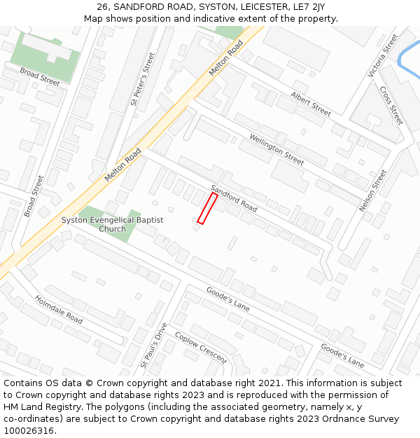 26, SANDFORD ROAD, SYSTON, LEICESTER, LE7 2JY: Location map and indicative extent of plot
