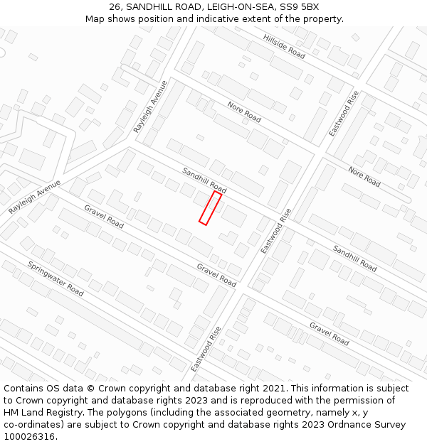 26, SANDHILL ROAD, LEIGH-ON-SEA, SS9 5BX: Location map and indicative extent of plot