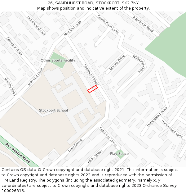 26, SANDHURST ROAD, STOCKPORT, SK2 7NY: Location map and indicative extent of plot