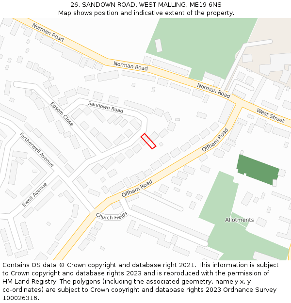26, SANDOWN ROAD, WEST MALLING, ME19 6NS: Location map and indicative extent of plot